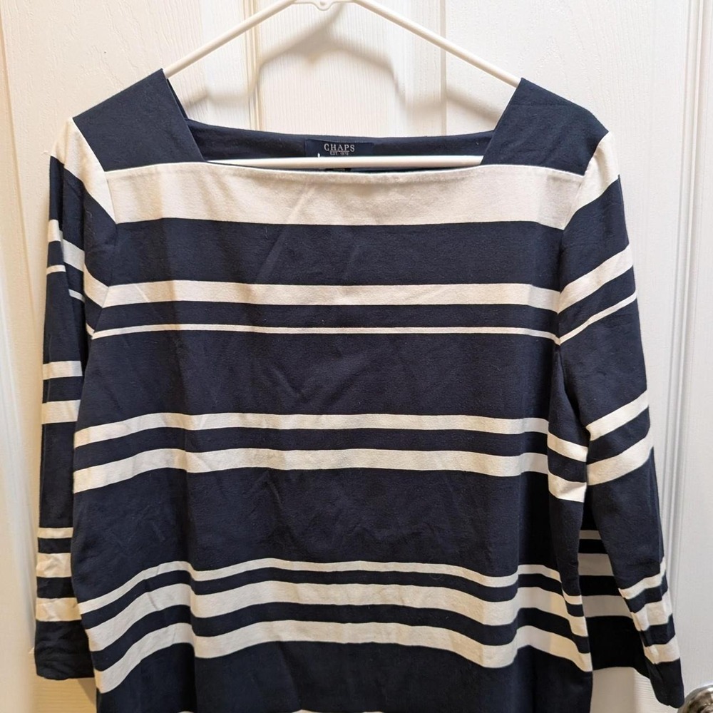 Chaps Navy/White Striped Boatneck Top Size 1x